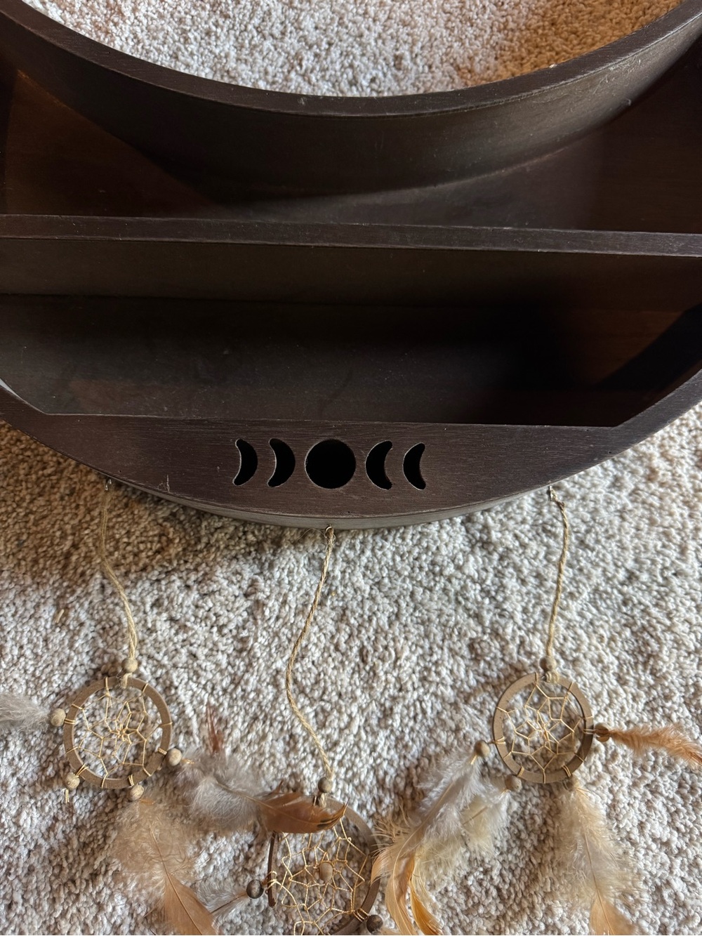 HUGE Wooden Crescent Moon Trinket Shelf Wall Decor in Dark Brown - Picture 3 of 15